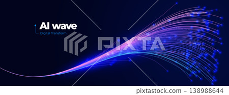 AI Wave Digital Data Network Flow, Blue Wavy Lines Information Stream, Futuristic Visualization Design for Data Science Research, Artificial Intelligence Innovation Technology. Vector Illustration 138988644