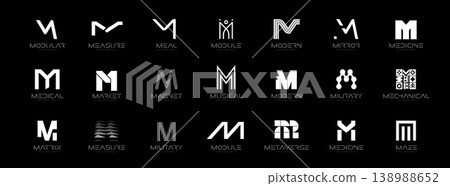 Letter M Logo Collection in Futuristic Tech Style, Modern Geometric Minimalist Creative Branding for Business Identity Design. Monogram Set for Startups, Businesses, Companies. Vector Illustration 138988652