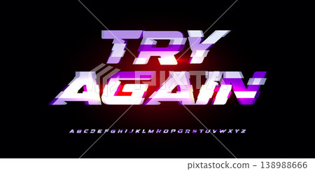 Try Again Motivated Phrase Alphabet Font Gradient Vibrant Glow Red Neon Glitch Futuristic Typography, Gaming Cyberpunk Headline, Dynamic Bold Lettering Typographic Design. Vector typeset Try Again Motivated Phrase Alphabet Font Gradient Vibrant Glow Red Neon Glitch Futuristic Typography, Gaming Cyberpunk Headline, Dynamic Bold Lettering Typographic Design. Vector typeset 138988666