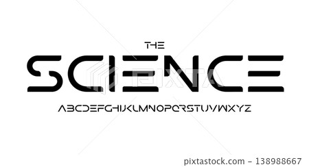 Science technology font, futuristic alphabet for scientific headline, medical digital product logo, display device typography, app UI typographic design. Modern vector typeset. Science technology font, futuristic alphabet for scientific headline, medical digital product logo, display device typography, app UI typographic design. Modern vector typeset. 138988667