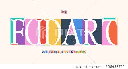 Color Font Logo Alphabet Vector Fun Geometric Letter Set Blocky Typography, Art Typographic Design for Title Text, Festive Typo Poster Headline, Type Fest Logotype, Colorful Fonts. Vector Typeface. Color Font Logo Alphabet Vector Fun Geometric Letter Set Blocky Typography, Art Typographic Design for Title Text, Festive Typo Poster Headline, Type Fest Logotype, Colorful Fonts. Vector Typeface. 138988711