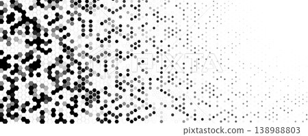 Cybersecurity Blockchain Background Pattern Texture, Hexagon Pixel Noise From Left To Right With Smooth Gradient, Wide Copy Space, Tech BG Backdrop Wallpaper For Threat Analytic. Vector Illustration 138988803