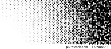 Hexagon Halftone Background In Black And White Gradient, Honeycomb Mosaic Pattern For Tech, Futuristic Banner, Poster And Modern Branding. Vector Illustration. 138988835