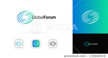 Round Swirl Spiral Sign, Globe Forum Logo Concept of Medtech Biotech Science and Technologies, AI Innovation, Data Science Research Lab, Digital Communication Company Branding. Vector Illustration Round Swirl Spiral Sign, Globe Forum Logo Concept of Medtech Biotech Science and Technologies, AI Innovation, Data Science Research Lab, Digital Communication Company Branding. Vector Illustration 138988919