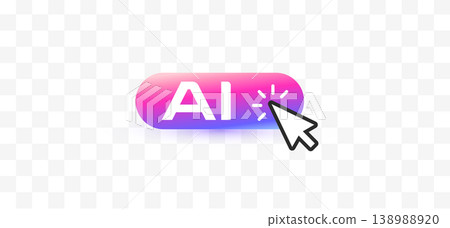 AI button icon with cursor click. Artificial intelligence gradient badge, pink purple app interface symbol. AI tools, tech branding, web, app, UI UX design use. Vector illustration. 138988920