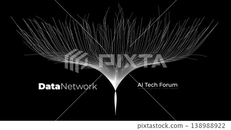 Data Network Tree Information Vertical Stream. AI Digital Flow Blue Wavy Connect Lines Concept Design for Data Science Research, Artificial Intelligence Innovation Model Tech. Vector Illustration 138988922