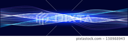 Streaming glowing light wavy lines, fast digital information pulse transition, motion futuristic energy for data tech forum banner, website header, presentation cover. Vector illustration 138988943