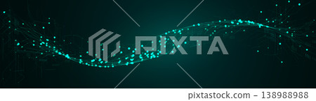 AI Wave Neural Network Data Background Abstract Digital Science Technology Concept, Artificial Brain Energy Line Stream. 3D Turquoise Futuristic Particles Tech Data Flow. Vector Illustration 138988988