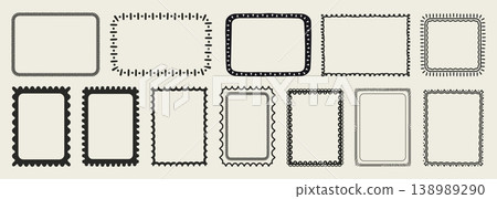 Set of hand drawn rectangle doodle frames borders Set of hand drawn rectangle doodle frames borders 138989290