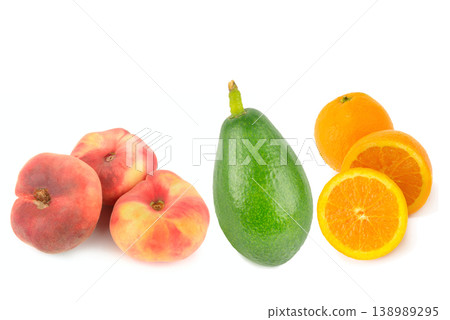 Healthy Fruit Selection: Ripe Fig Peaches Avocado and Sliced Orange Healthy Fruit Selection: Ripe Fig Peaches Avocado and Sliced Orange 138989295