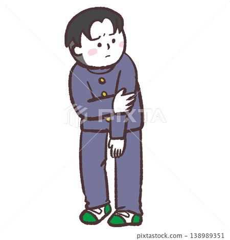 插圖描繪了一名男學生抓住某人的手臂並側身。 插圖描繪了一名男學生抓住某人的手臂並側身。 138989351