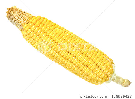Fresh yellow corn cob isolated. High quality ripe sweetcorn with bright golden kernels. Organic vegetable food ingredient for healthy cooking and agricultural concepts. Fresh yellow corn cob isolated. High quality ripe sweetcorn with bright golden kernels. Organic vegetable food ingredient for healthy cooking and agricultural concepts. 138989428