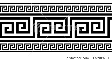 Vector monochrome classic European national ornament, border, frame, meander. Endless pattern of Ancient Greece, Roman Empire. Byzantine painting of wall, floor, ceiling. European palace porcelain 138989761