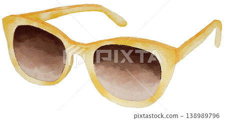 Yellow Sunglasses with Brown Gradient Lenses Isolated on White Background Summer Fashion Accessory Yellow Sunglasses with Brown Gradient Lenses Isolated on White Background Summer Fashion Accessory 138989796