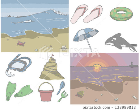海灘物品和海洋景色 138989818