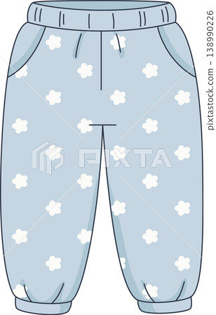 Blue Pajama Pants Illustration, Cute Floral Pattern Lounge Wear, Comfortable Sleepwear Design Blue Pajama Pants Illustration, Cute Floral Pattern Lounge Wear, Comfortable Sleepwear Design 138990226