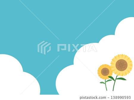 一幅描繪夏季景色的插畫,畫面中有藍天、積雨雲和向日葵。 一幅描繪夏季景色的插畫,畫面中有藍天、積雨雲和向日葵。 138990593