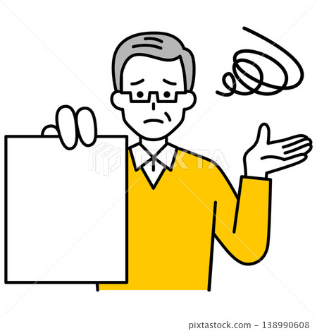 一位老人看到文件後感到不安。 一位老人看到文件後感到不安。 138990608