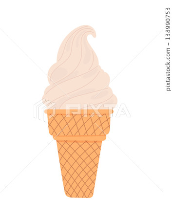 Ice cream in a waffle cone, classic vanilla frozen dessert, sweet summer treat, minimalist flat vector illustration isolated on white background. Ice cream in a waffle cone, classic vanilla frozen dessert, sweet summer treat, minimalist flat vector illustration isolated on white background. 138990753