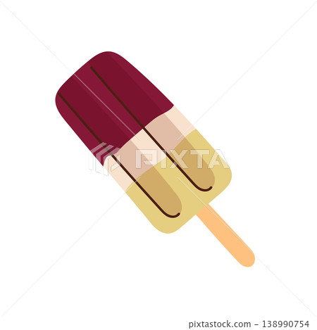 Fruit ice cream on a stick, multi-layered frozen ice treat on a stick, refreshing summer dessert, colorful sweet snack, flat vector illustration isolated on white background. 138990754