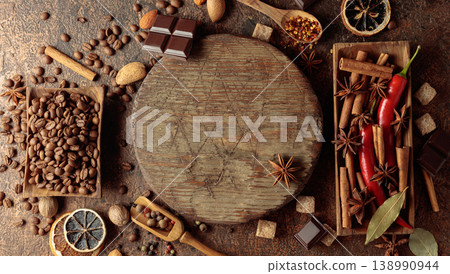 Various spices and seasonings for making aromatic coffee-based drinks. Various spices and seasonings for making aromatic coffee-based drinks. 138990944