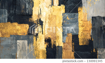 Abstract painting texture gold navy gray geometric brushstroke layered acrylic strokes creating block pattern canvas, metallic shimmer with rugged surface, modern art background for design use Abstract painting texture gold navy gray geometric brushstroke layered acrylic strokes creating block pattern canvas, metallic shimmer with rugged surface, modern art background for design use 138991345