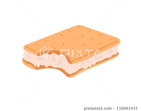 Ice cream sandwich with cream filling, sweet frozen dessert, summer treat, flat vector illustration isolated on white background. 138991435