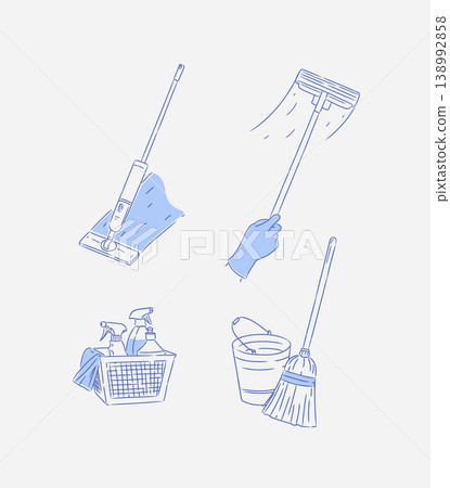 Cleaning hand tools illustration blue Cleaning hand tools illustration blue 138992858