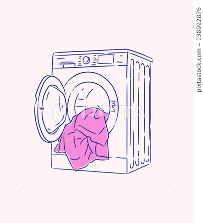 Washing machine in front side view with clothes peach Washing machine in front side view with clothes peach 138992876