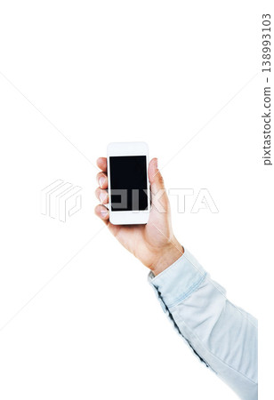 Person, hand and phone screen for social media in studio with mock up on white background. Male model, corporate and showing mobile app for insurance, offer or promotion with online contact on space Person, hand and phone screen for social media in studio with mock up on white background. Male model, corporate and showing mobile app for insurance, offer or promotion with online contact on space 138993103
