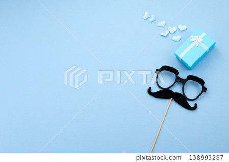 Father's day blue gift box and mustache prop Father's day blue gift box and mustache prop 138993287