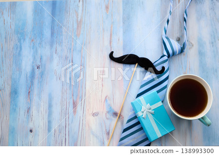 Father's day concept with tie, gift, and coffee 138993300