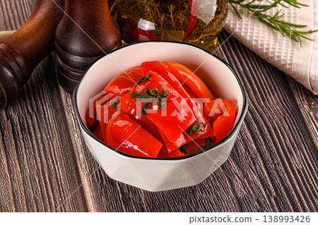 Homemade marinated red bell pepper Homemade marinated red bell pepper 138993426