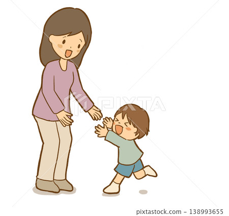 【說明:安全型依戀】孩子與母親重逢時欣喜不已。依戀關係形成與信任的圖示。育兒諮詢手冊插圖。 【說明:安全型依戀】孩子與母親重逢時欣喜不已。依戀關係形成與信任的圖示。育兒諮詢手冊插圖。 138993655