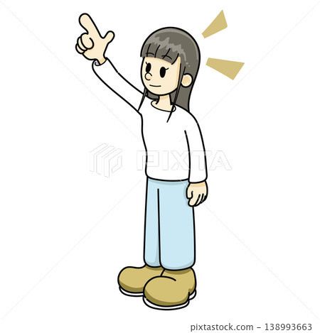 女孩指著(手繪,藍色褲子) 女孩指著(手繪,藍色褲子) 138993663