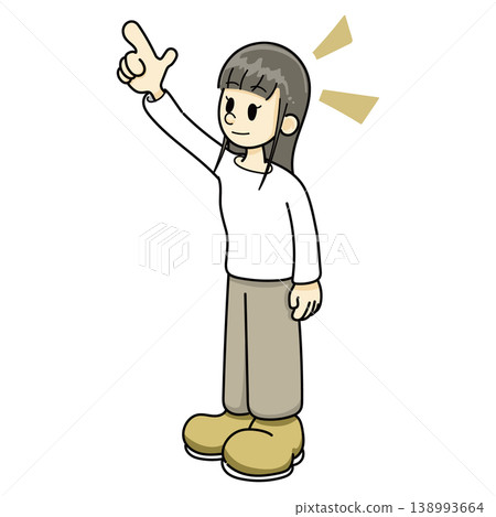 女孩指著(手繪,棕色褲子) 女孩指著(手繪,棕色褲子) 138993664