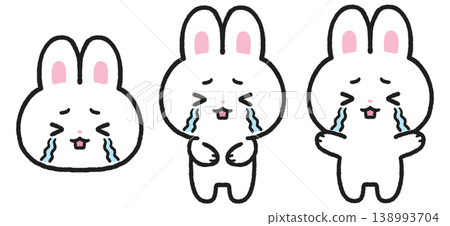 A set of illustrations of a crying white rabbit A set of illustrations of a crying white rabbit 138993704