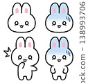 A set of illustrations of a white rabbit with surprised, shocked, and astonished expressions. 138993706