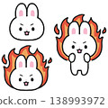 A set of illustrations of a passionate, highly motivated white cat rabbit. 138993972