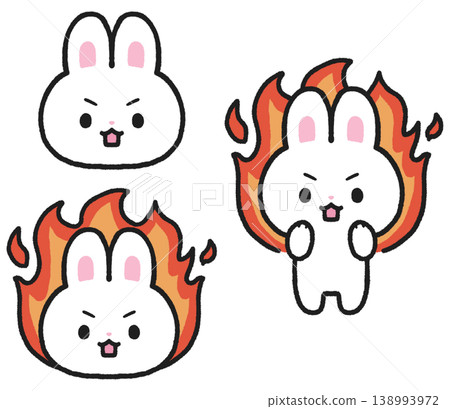 A set of illustrations of a passionate, highly motivated white cat rabbit. A set of illustrations of a passionate, highly motivated white cat rabbit. 138993972