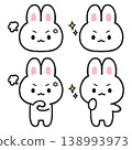 A set of illustrations of a white rabbit with an angry, determined expression. 138993973