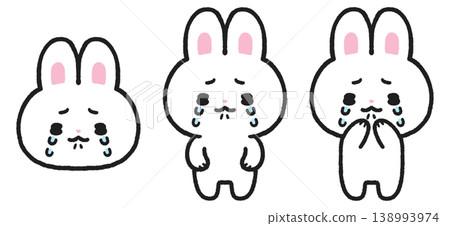 A set of illustrations of a crying white rabbit A set of illustrations of a crying white rabbit 138993974