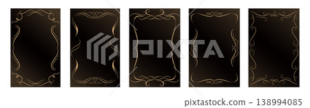 Set of decorative curly borders on black background. Decorative calligraphic frames. Vector illustration Set of decorative curly borders on black background. Decorative calligraphic frames. Vector illustration 138994085