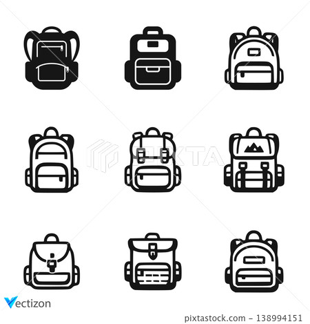Backpack icons set. Vector illustration isolated. Backpack icons set. Vector illustration isolated. 138994151