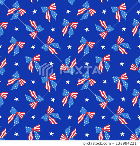 Seamless pattern with red and blue coquette bows. Patriotic Americana style background for surface design. Seamless pattern with red and blue coquette bows. Patriotic Americana style background for surface design. 138994221