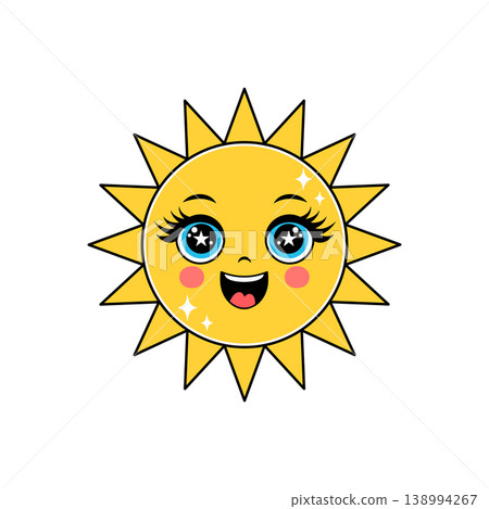 Cute and happy cartoon sun with big sparkly eyes 138994267
