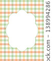 Pastel gingham frame with scalloped border. Checkered plaid background for spring invitations and card design. 138994286