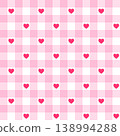 Seamless pink gingham pattern with hearts. Romantic checkered vector background. 138994288