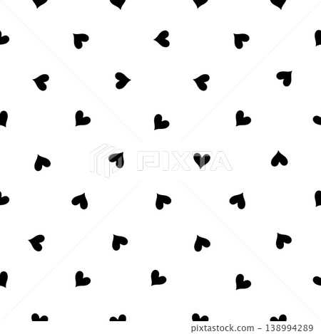 Seamless pattern with black minimal hearts on white background. Simple hand drawn vector romantic background. Seamless pattern with black minimal hearts on white background. Simple hand drawn vector romantic background. 138994289