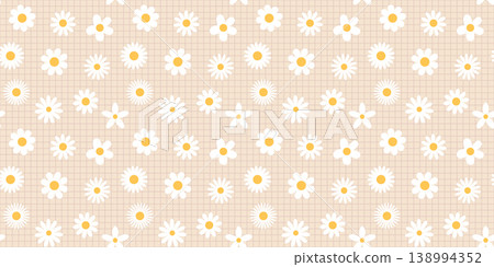 Cute vector daisy flowers on grid background, summer floral design for textile and wrapping paper 138994352